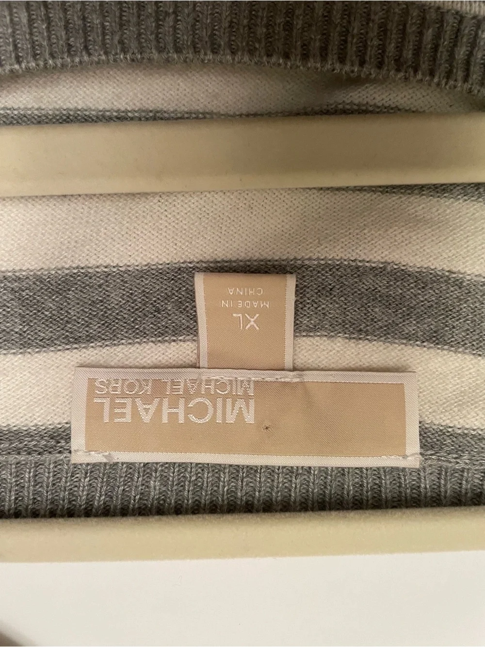 Michael Kors Gray & White Striped Zip-Shoulder Sweater Size XL